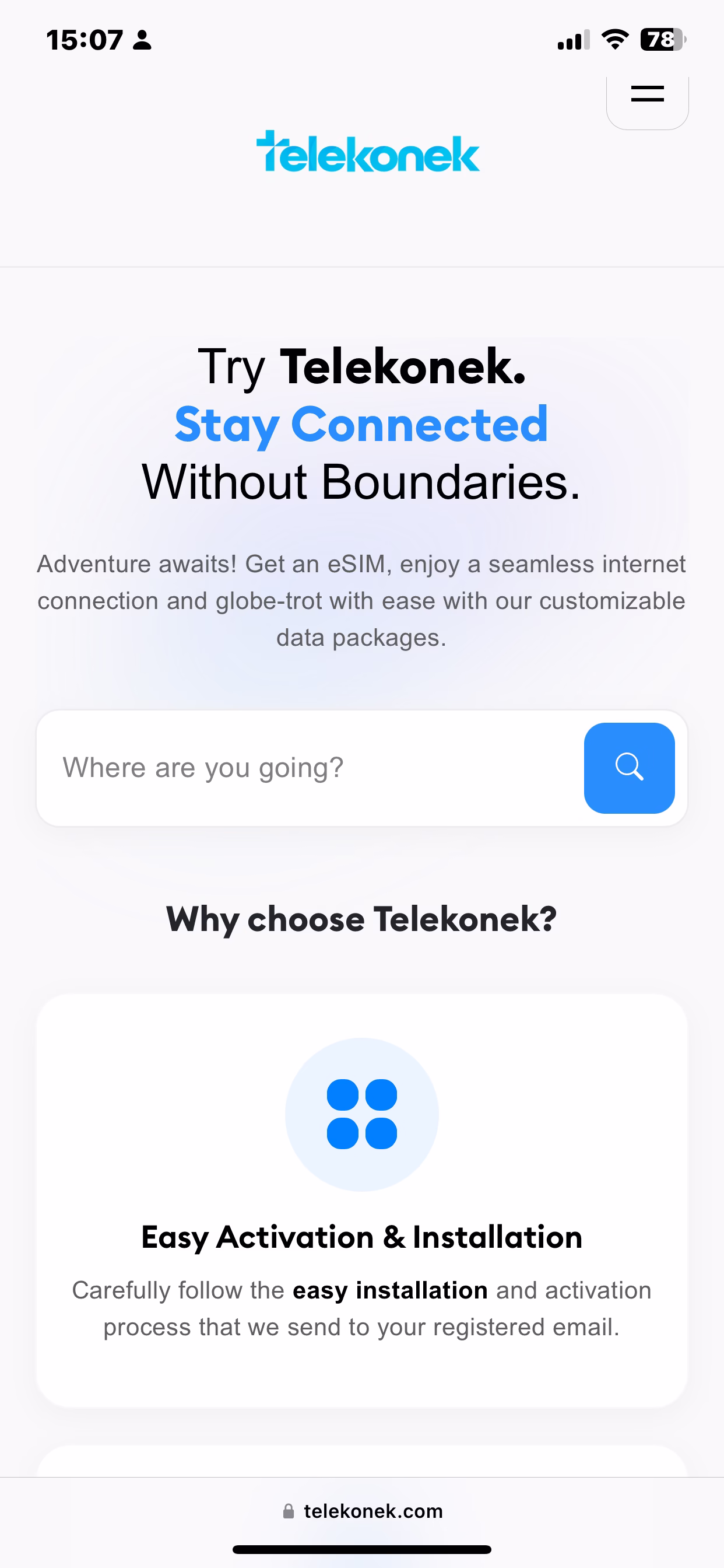 Telekonek Landing Page screenshot